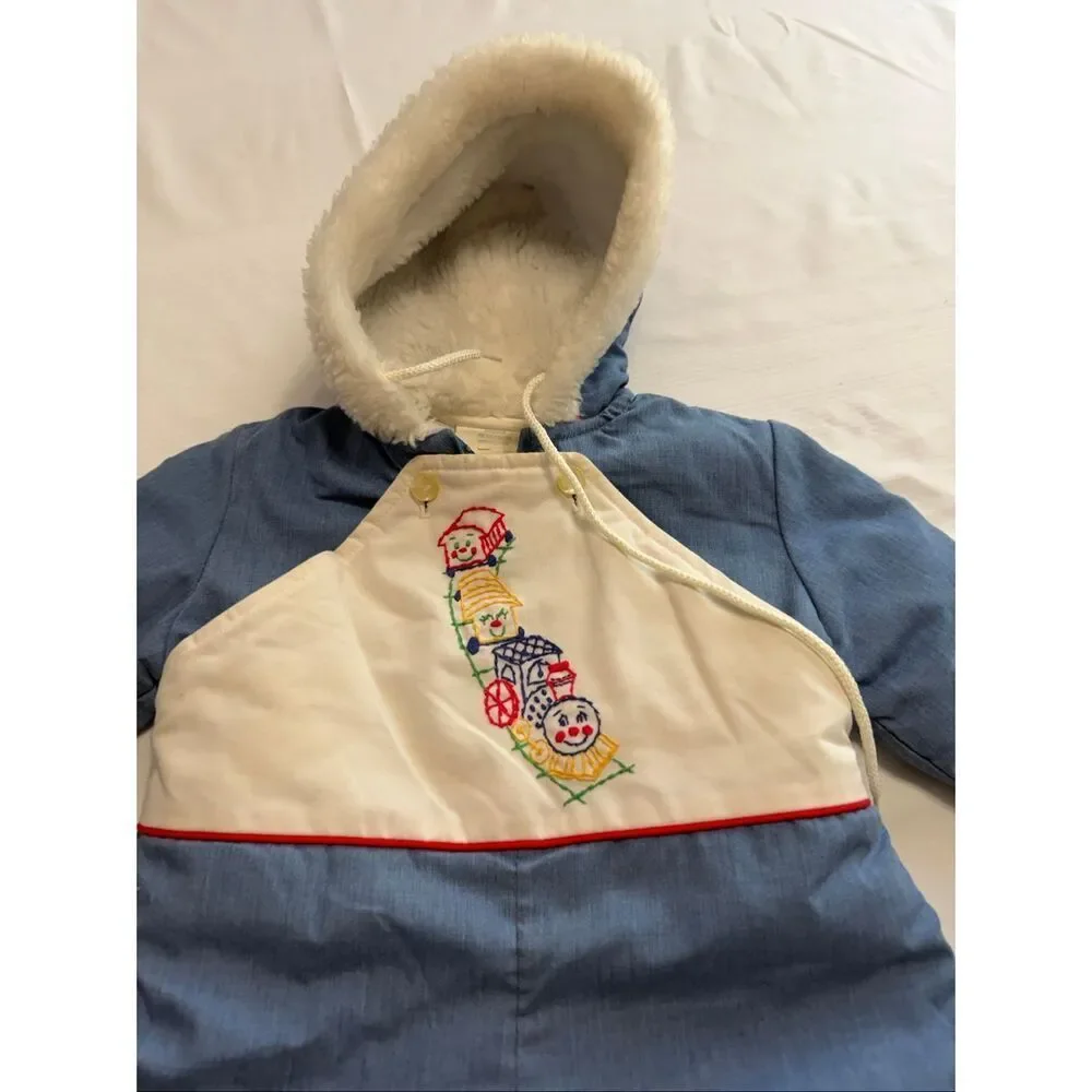 Quiltex Vintage Kids Train Embroidered Snowsuit Size 12 Months